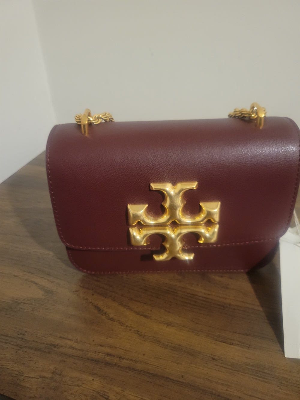 Tory Burch Burgundy Leather Crossbody with Gold Logo